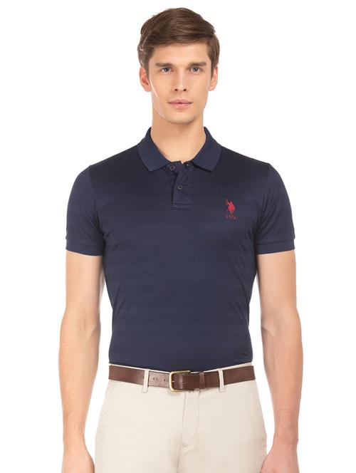 navy blue striped polo t-shirt - 17559683 - Very Small Image - 1