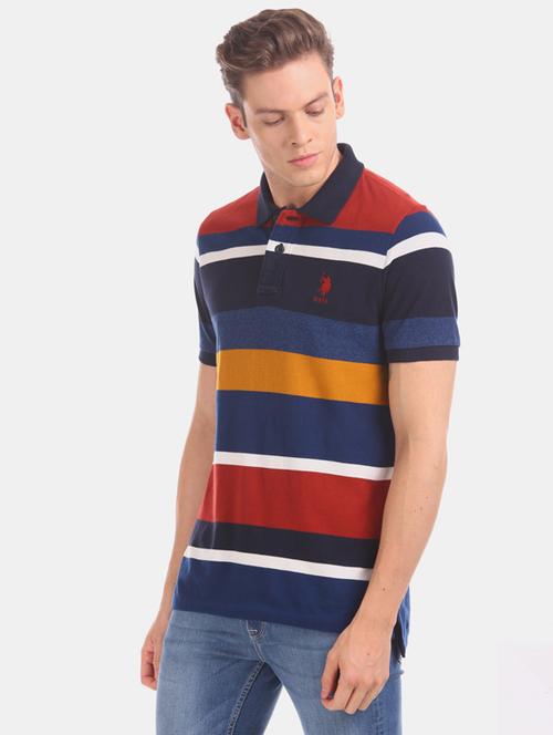 navy blue striped polo t-shirt - 17559697 - Very Small Image - 1