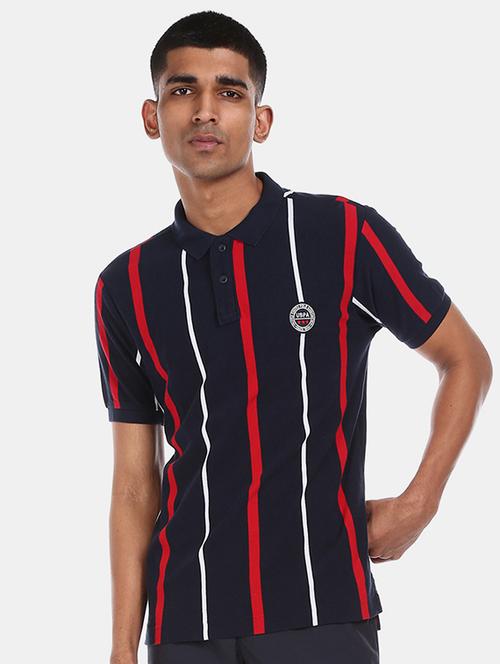 navy blue striped polo t-shirt - 17559704 - Very Small Image - 1