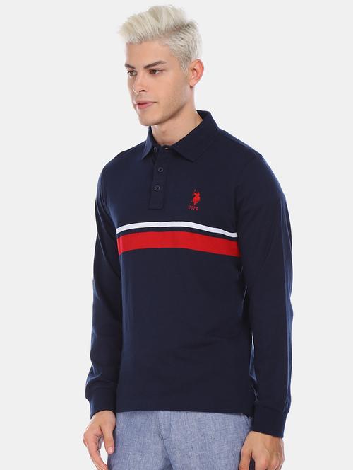 navy blue striped polo t-shirt - 17559705 - Very Small Image - 1