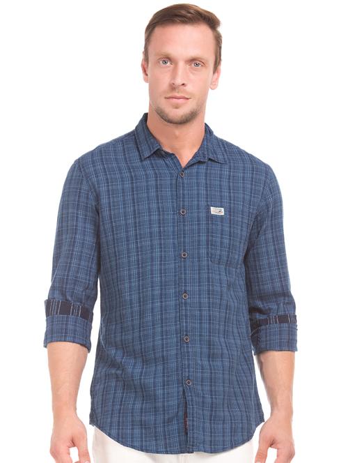 navy blue checkered casual shirt - 17560608 - Very Small Image - 1