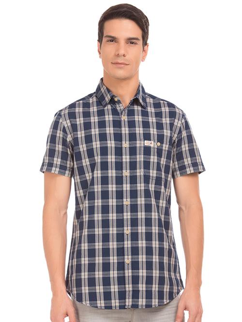 navy blue checkered casual shirt - 17560620 - Very Small Image - 1