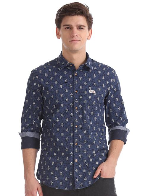 navy blue printed casual shirt - 17560643 - Very Small Image - 1