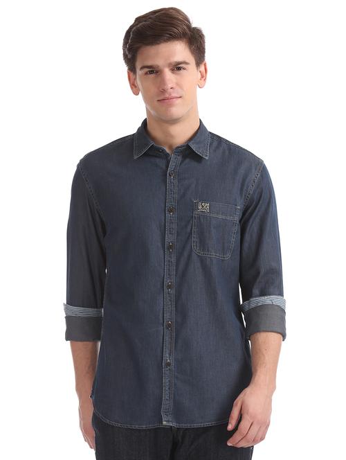 navy blue solid casual shirt - 17560679 - Very Small Image - 1