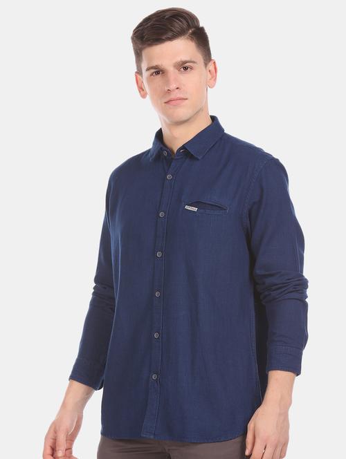navy blue solid casual shirt - 17560681 - Very Small Image - 1