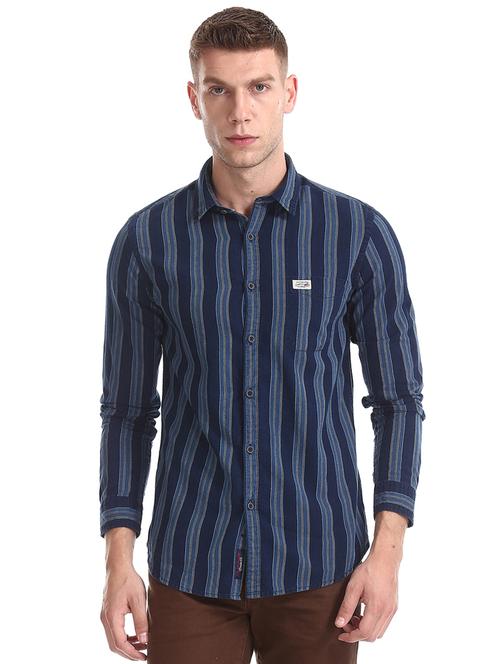 navy blue striped casual shirt - 17560727 - Very Small Image - 1