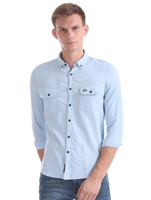 light blue solid casual shirt - 17560740 - Very Small Image - 1