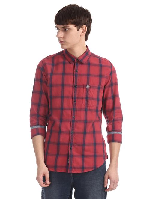 maroon checkered casual shirt - 17560797 - Very Small Image - 1