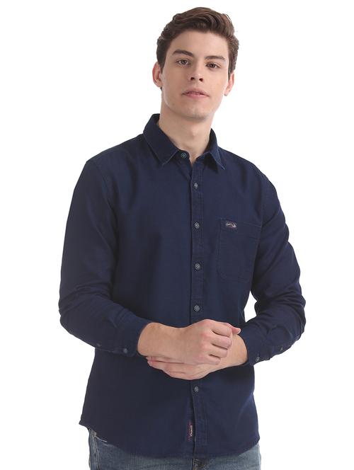 navy blue solid casual shirt - 17560800 - Very Small Image - 1