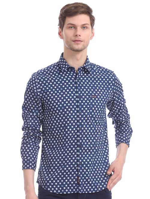 navy blue printed casual shirt - 17560802 - Very Small Image - 1