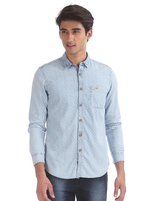 light blue printed casual shirt - 17560846 - Very Small Image - 1