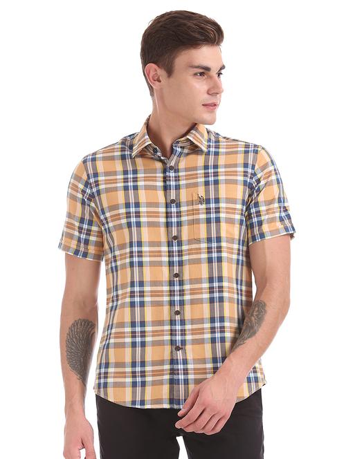 yellow checkered casual shirt - 17561193 - Very Small Image - 1