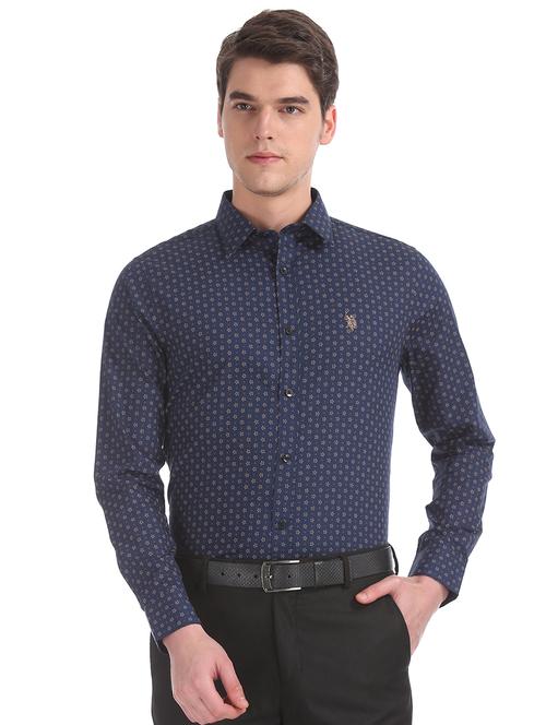 navy blue printed formal shirt - 17561386 - Very Small Image - 1