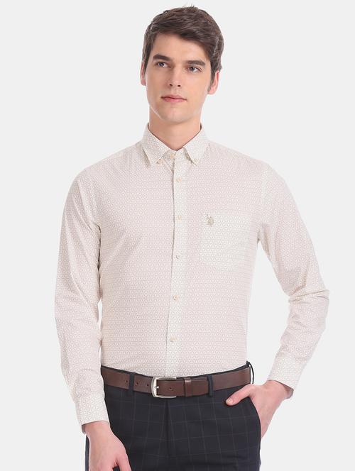 cream printed formal shirt - 17561423 - Very Small Image - 1