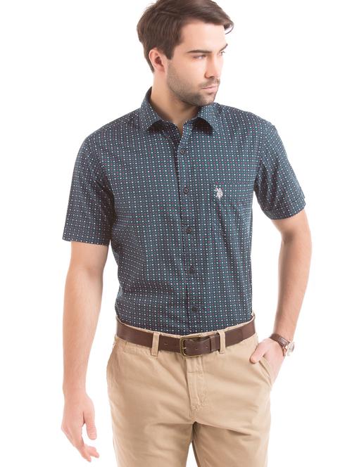 navy blue printed casual shirt - 17561449 - Very Small Image - 1