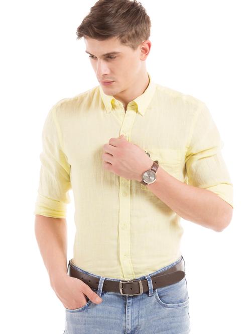 yellow solid linen casual shirt - 17561454 - Very Small Image - 1