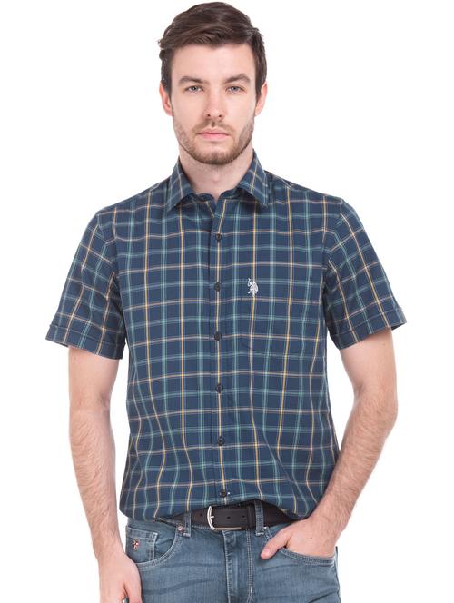 navy blue checkered casual shirt - 17561495 - Very Small Image - 1