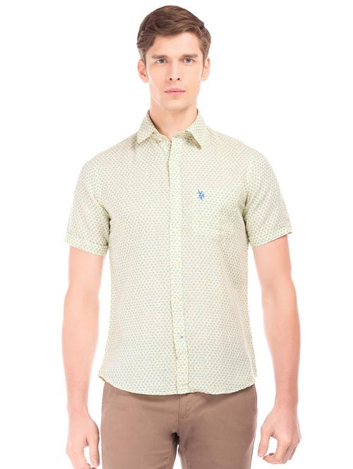 yellow floral print linen casual shirt - 17561564 - Very Small Image - 1