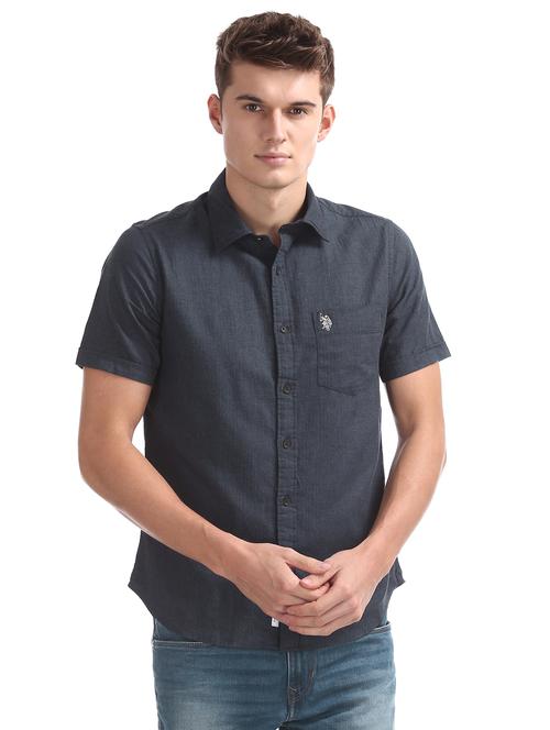 navy blue solid casual shirt - 17561611 - Very Small Image - 1