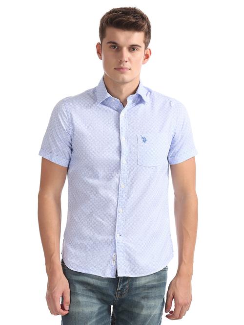blue printed casual shirt - 17561644 - Very Small Image - 1