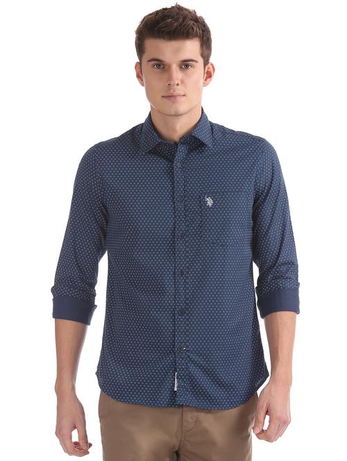 navy blue printed casual shirt - 17561668 - Very Small Image - 1