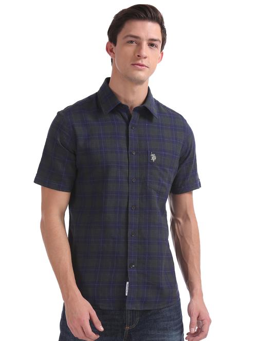 blue checkered casual shirt - 17561755 - Very Small Image - 1