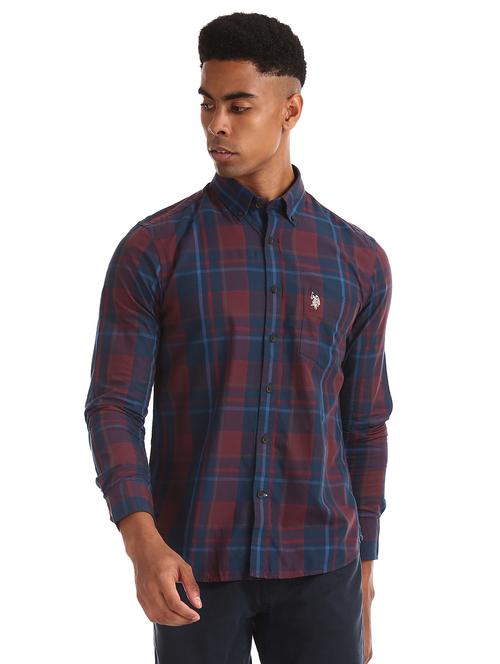 navy blue checkered casual shirt - 17561854 - Very Small Image - 1
