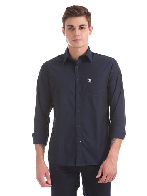 navy blue solid casual shirt - 17562165 - Very Small Image - 1