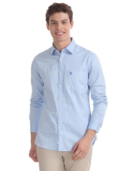 light blue solid casual shirt - 17562168 - Very Small Image - 1