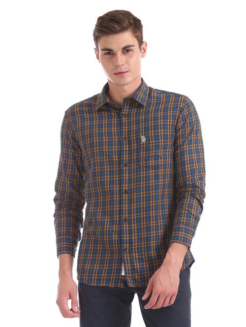 navy blue checkered casual shirt - 17562286 - Very Small Image - 1
