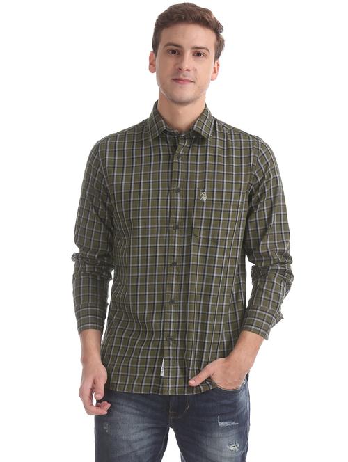 olive green checkered casual shirt - 17562303 - Very Small Image - 1
