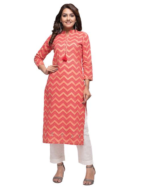 chevron print mandarin neck straight kurta - 17562545 - Very Small Image - 1