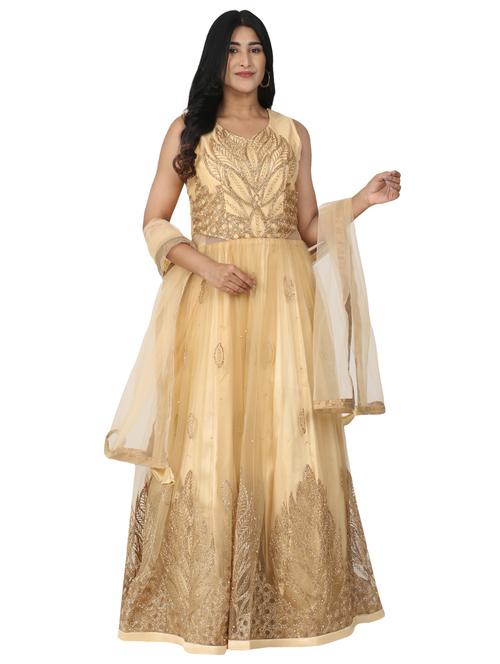 embroidered net flared gown - 17562590 - Very Small Image - 1