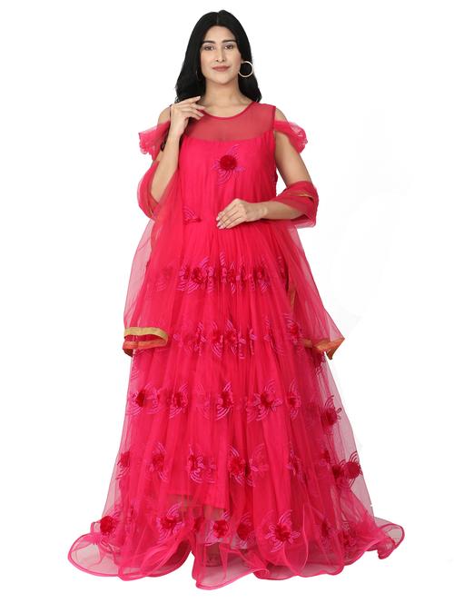 embroidered net flared gown - 17562592 - Very Small Image - 1