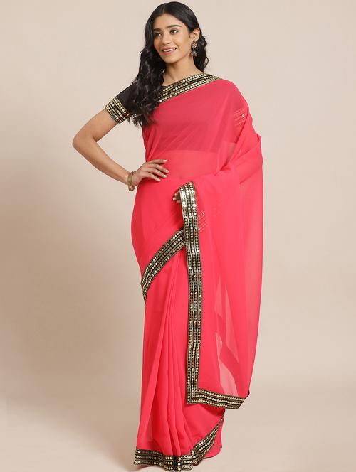 solid bordered saree with blouse - 17562991 - Very Small Image - 1