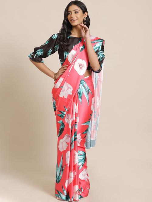 floral printed saree with blouse - 17562992 - Very Small Image - 1