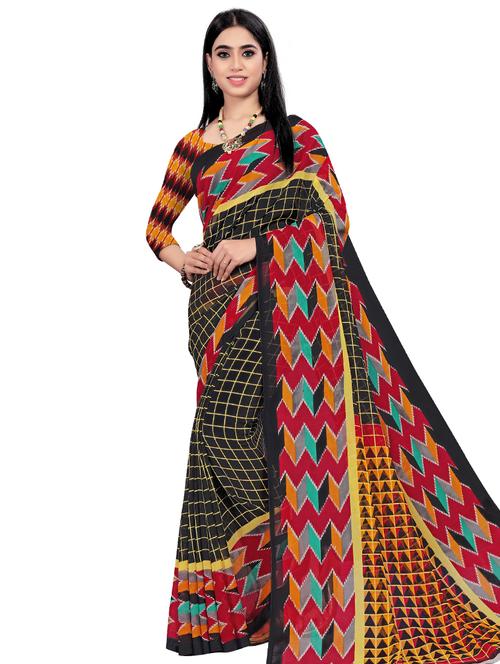 check printed saree with blouse - 17563327 - Very Small Image - 1