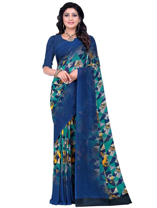 geometric printed saree with blouse - 17563603 - Very Small Image - 1