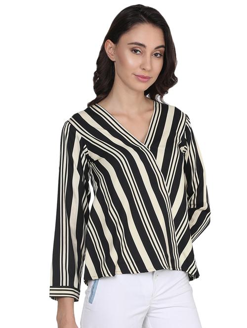 overlap neck striped top  - 17564801 - Very Small Image - 1