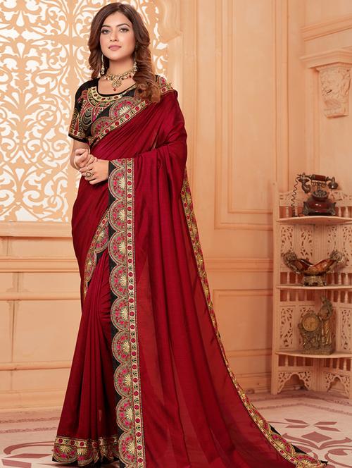zari embroidered saree with blouse - 17564951 - Very Small Image - 1