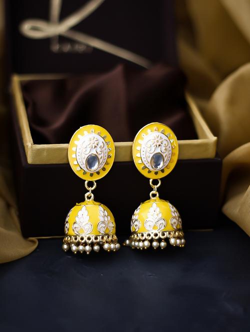 yellow copper jhumka earring - 17565069 - Very Small Image - 1