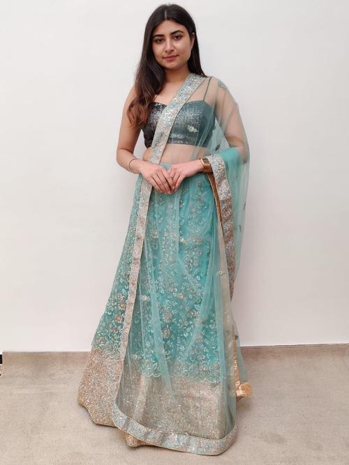 blue net embroidered lehenga  - 17566480 - Very Small Image - 1