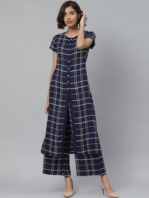 checkered kurta palazzo set - 17567074 - Very Small Image - 1