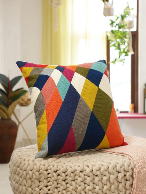 beautiful color block design embroidered cushion cover  - 17568177 - Very Small Image - 1