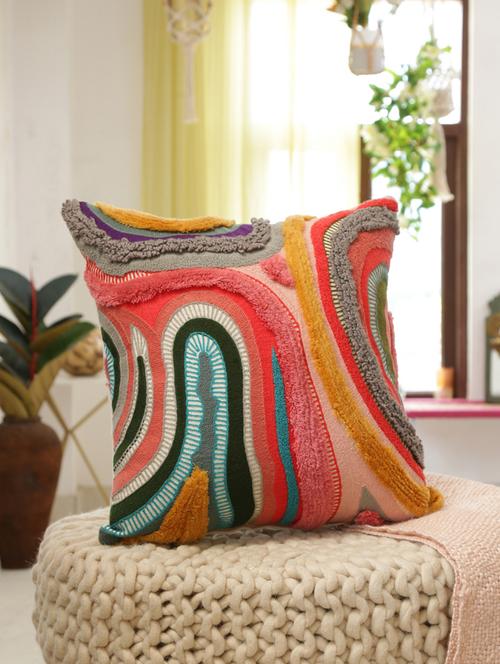 abstract design tufted and embroidered cushion cover - 17568991 - Very Small Image - 1