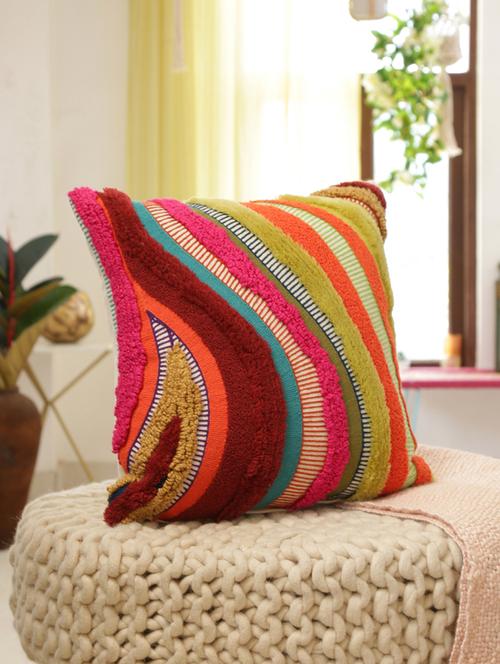 abstract design tufted colorful cushion cover - 17568993 - Very Small Image - 1