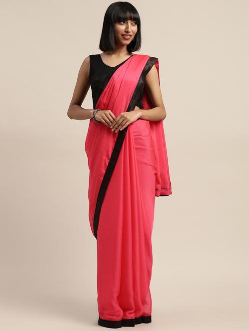 solid bordered saree with blouse - 17568997 - Very Small Image - 1