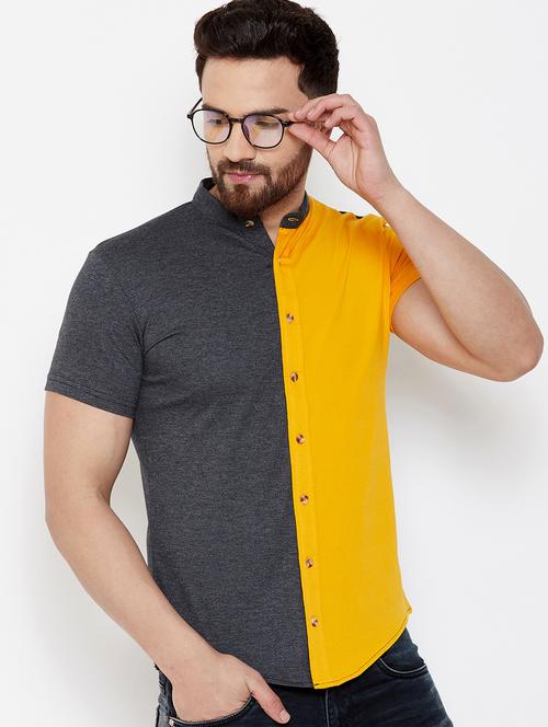 yellow color block casual shirt - 17569136 - Very Small Image - 1