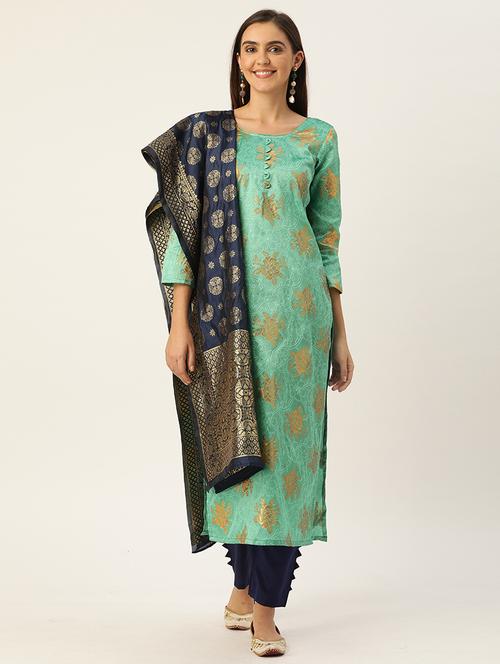 blue silk unstitched suit - 17569530 - Very Small Image - 1