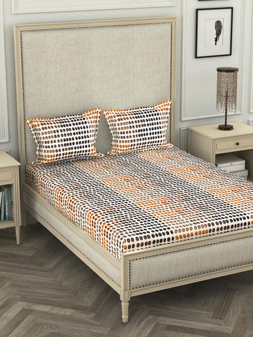 lorena 110tc 100% cotton double bedsheet with 2 pillow cover -soft-finish fabric -3pc set- (castillo) abstract-yellow/multi - 17569840 - Very Small Image - 1